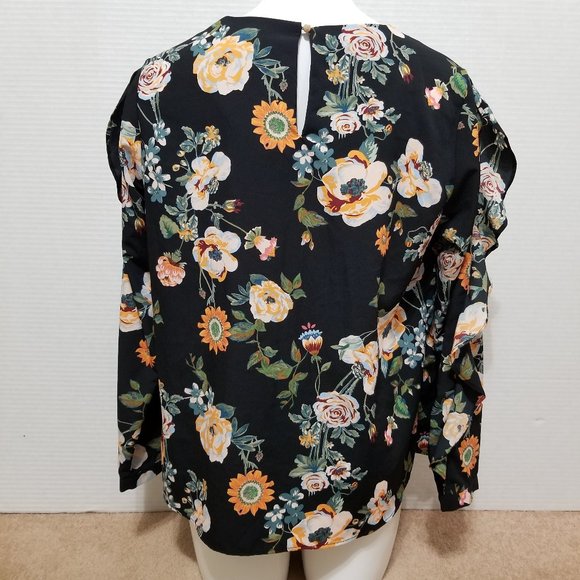 Ava & Viv top X 14W floral print ruffle long sleeve keyhole closure feminine - Picture 3 of 14